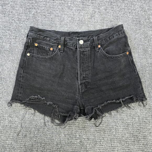 Levi's Pants - Levi's 501 Shorts Womens 29 Black Button Fly Distressed Cutoff Raw Hem